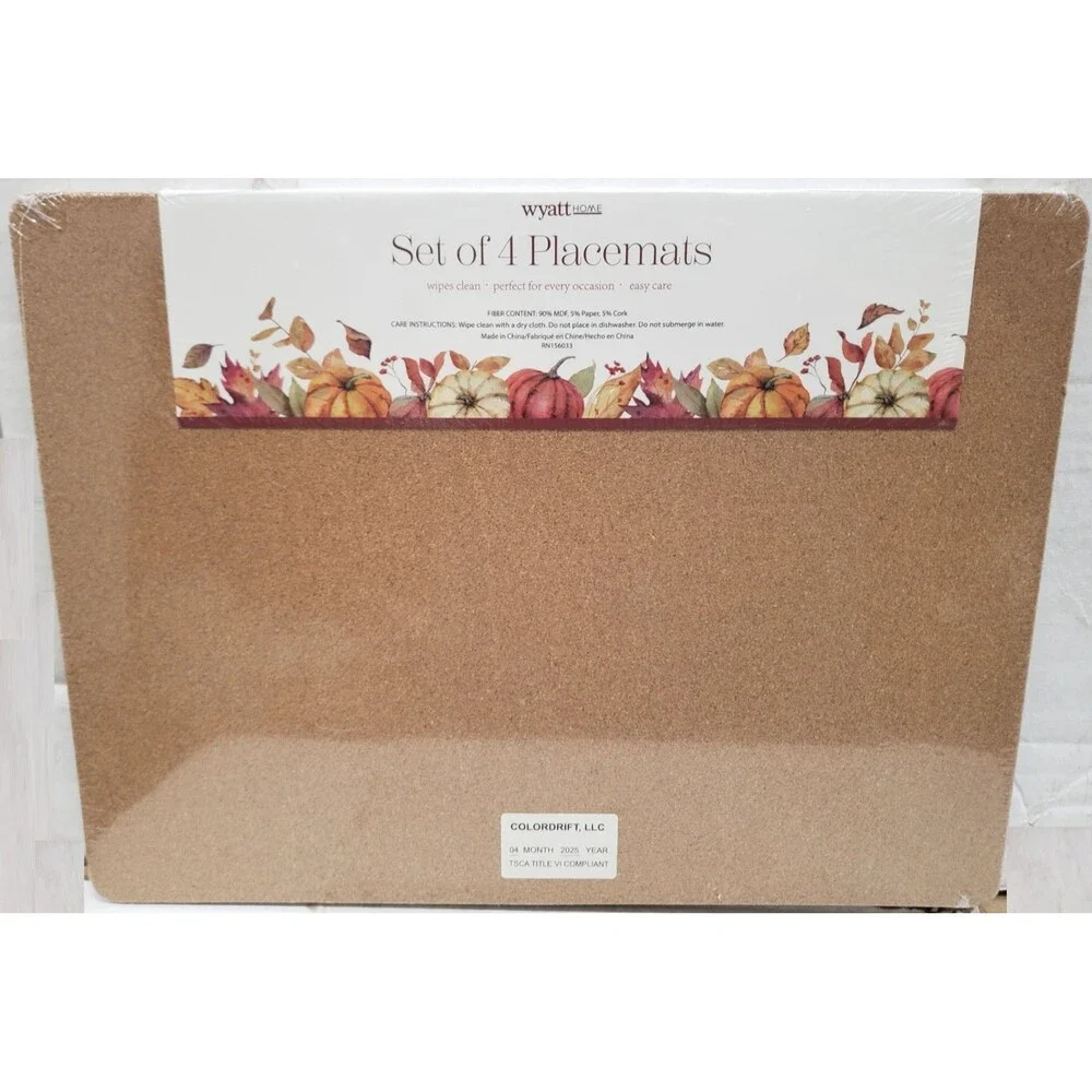 Set of 4 Printed Hard Placemats with Cork Back (12